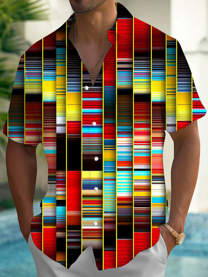 Alohadaddy® Casual Stripe Print Art Pocket Stretch Men&
