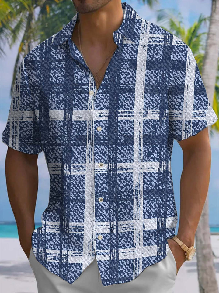 Alohadaddy® Casual Check Art Print Chest Pocket Stretch Men&