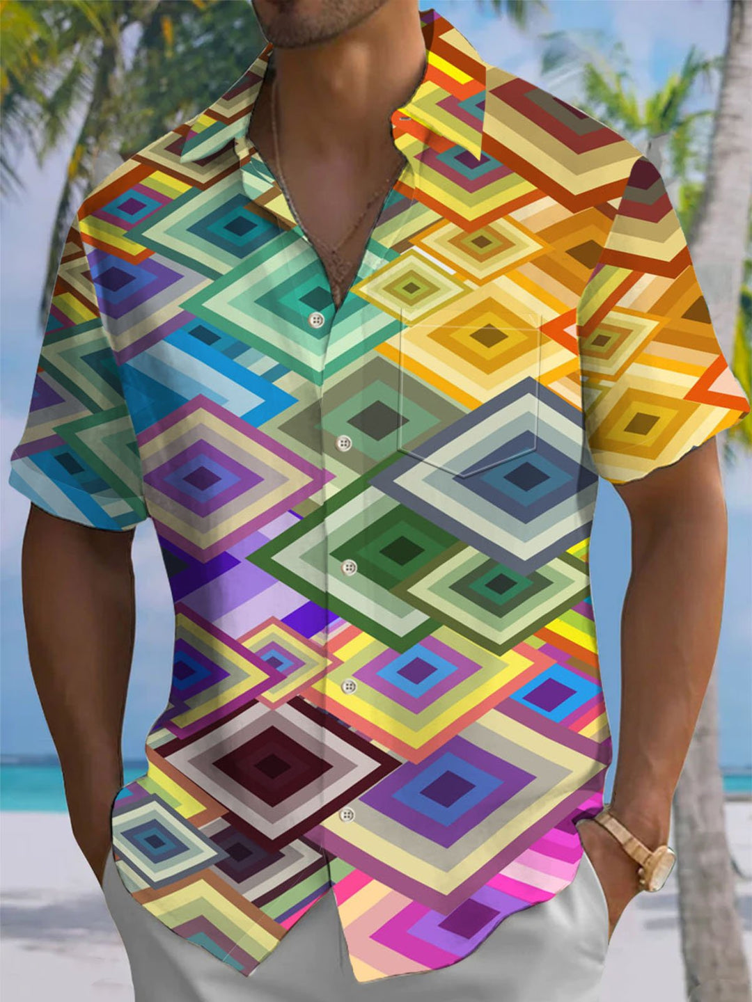Alohadaddy® Casual Geometric Print Art Pocket Stretch Men&