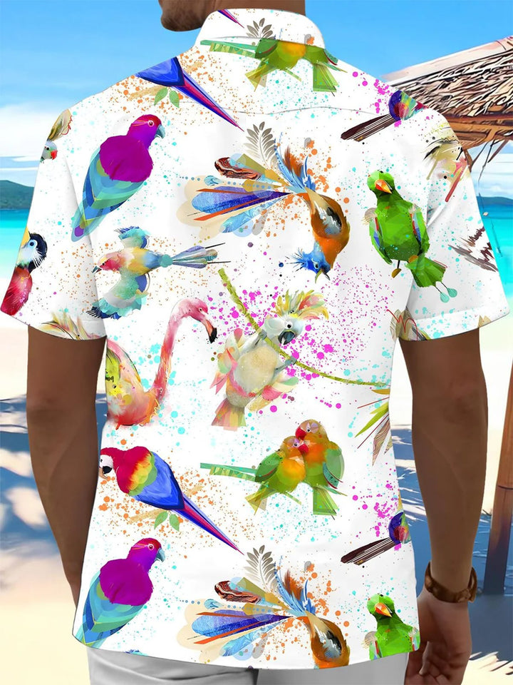 Alohadaddy® Hawaiian Parrot Art Print Chest Pocket Mens Short Sleeve Shirts Big &amp; Tall