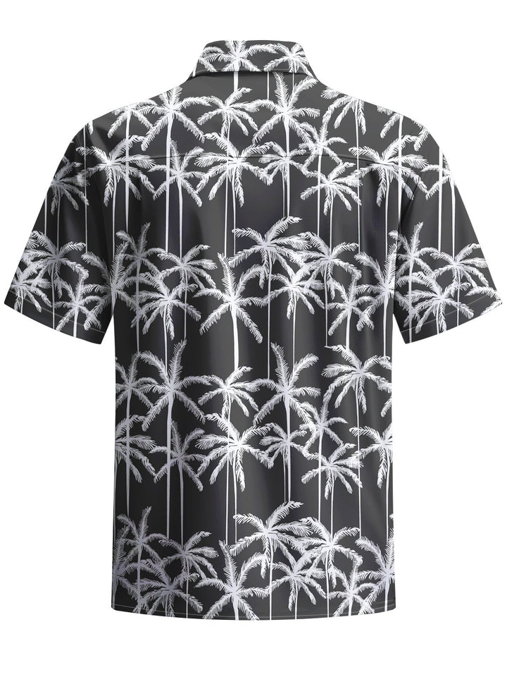 Alohadaddy® Hawaii Palm Tree Art Print Chest Pocket Moisture Wicking Mens Short Sleeve Shirt Big &amp; Tall