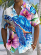 Alohadaddy® Casual Hawaiian Turtle Art Print Chest Pocket Men's Short Sleeve Shirt Big & Tall