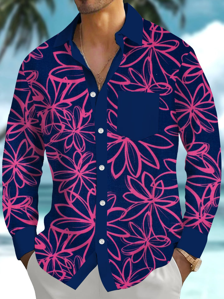 Alohadaddy® Vintage Casual Floral Contrast Art Print Chest Pocket Men&