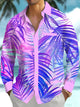 Alohadaddy® Hawaiian Palm Leaf Contrast Art Print Men's Stretch Long Sleeve Shirt Big & Tall