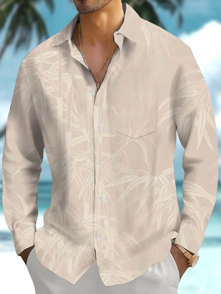 Alohadaddy® Hawaiian Bamboo Art Print Chest Pocket Stretch Men&