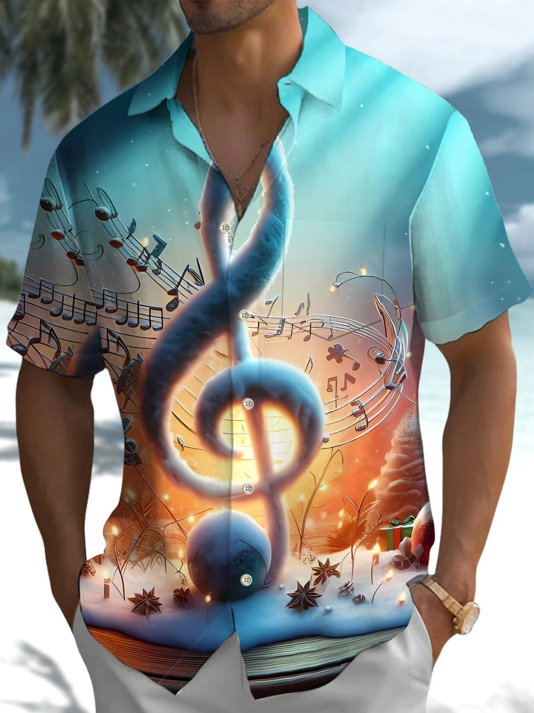 Alohadaddy® Vintage Musical Notes Print Art Pocket Stretch Men&