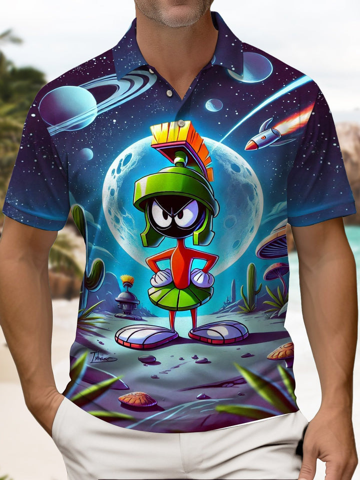 Alohadaddy® Retro Cartoon Martian Art Print Button Stretch Men&