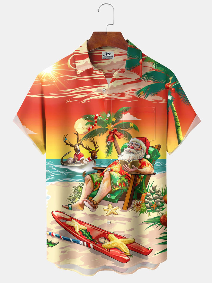 Alohadaddy® Christmas Santa Claus Beach Vacation Printed Pocket Elastic Button Men&