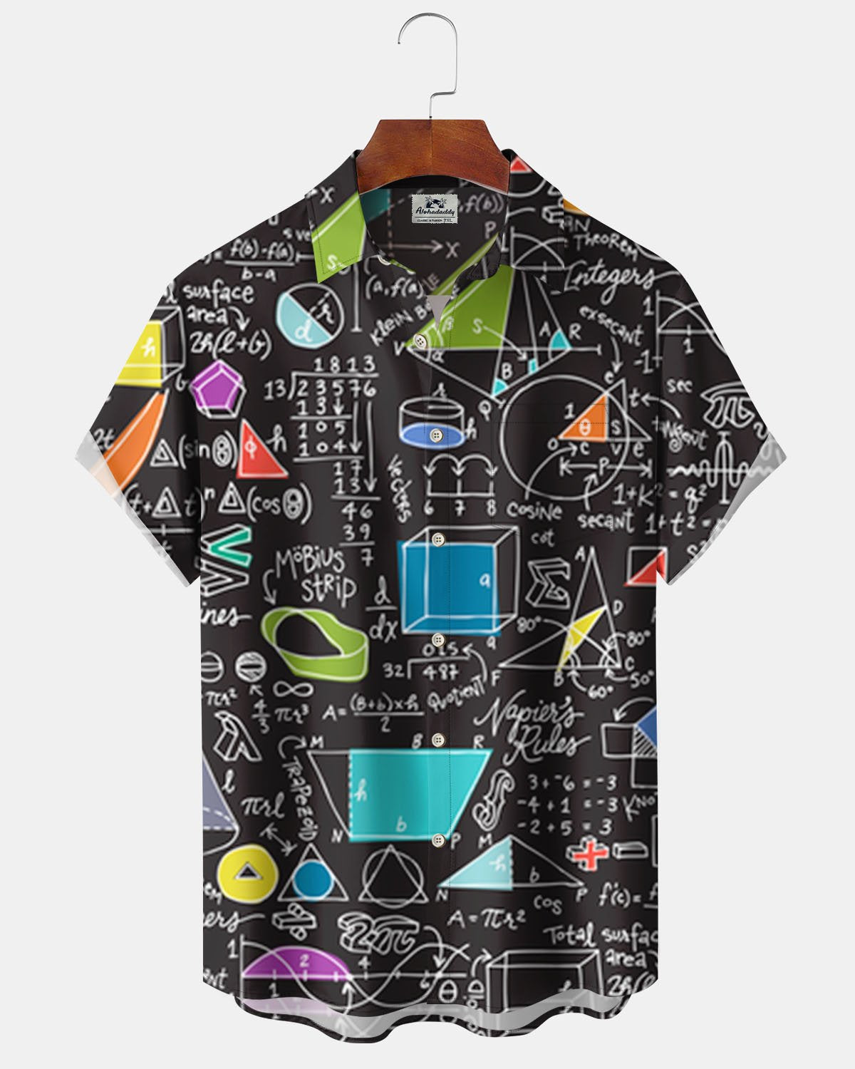 Alohadaddy® Casual Retro Geometric Print Art Button Stretch Pocket Men's Short-Sleeve Shirt Big & Tall