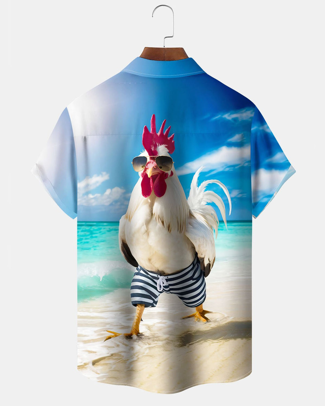 Alohadaddy® Hawaiian Beach Vacation Rooster Print Art Button Cardigan Men&