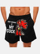 Short de bain super large sans plis à imprimé lettre coq pour homme Alohadaddy noir