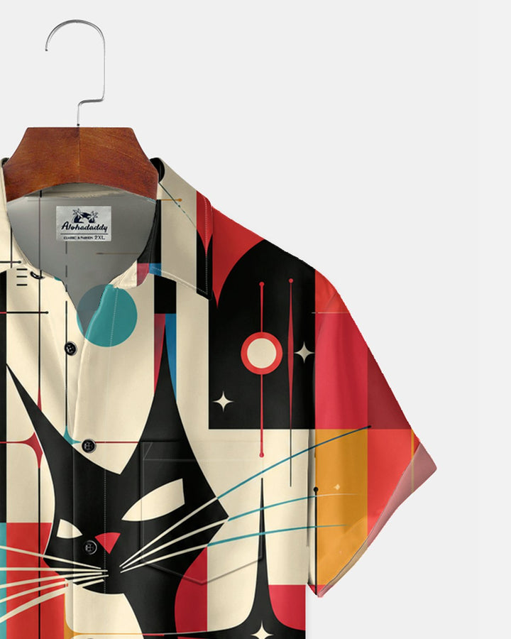 Alohadaddy® Retro Atomic Cat Geometric Movie Print Men&