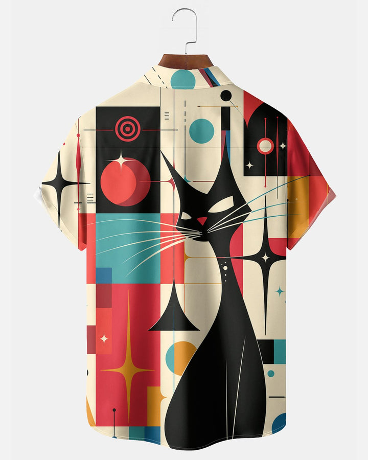 Alohadaddy® Retro Atomic Cat Geometric Movie Print Men&
