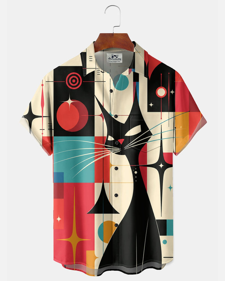 Alohadaddy® Retro Atomic Cat Geometric Movie Print Men&