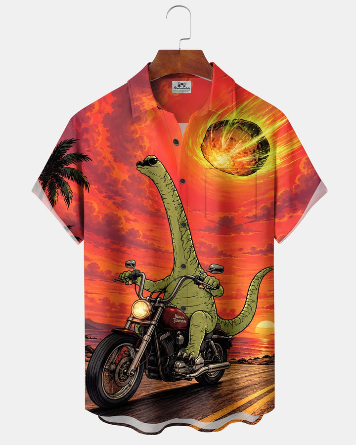 Alohadaddy® Retro Fun Dinosaur Motorcycle Meteorite Print Men&