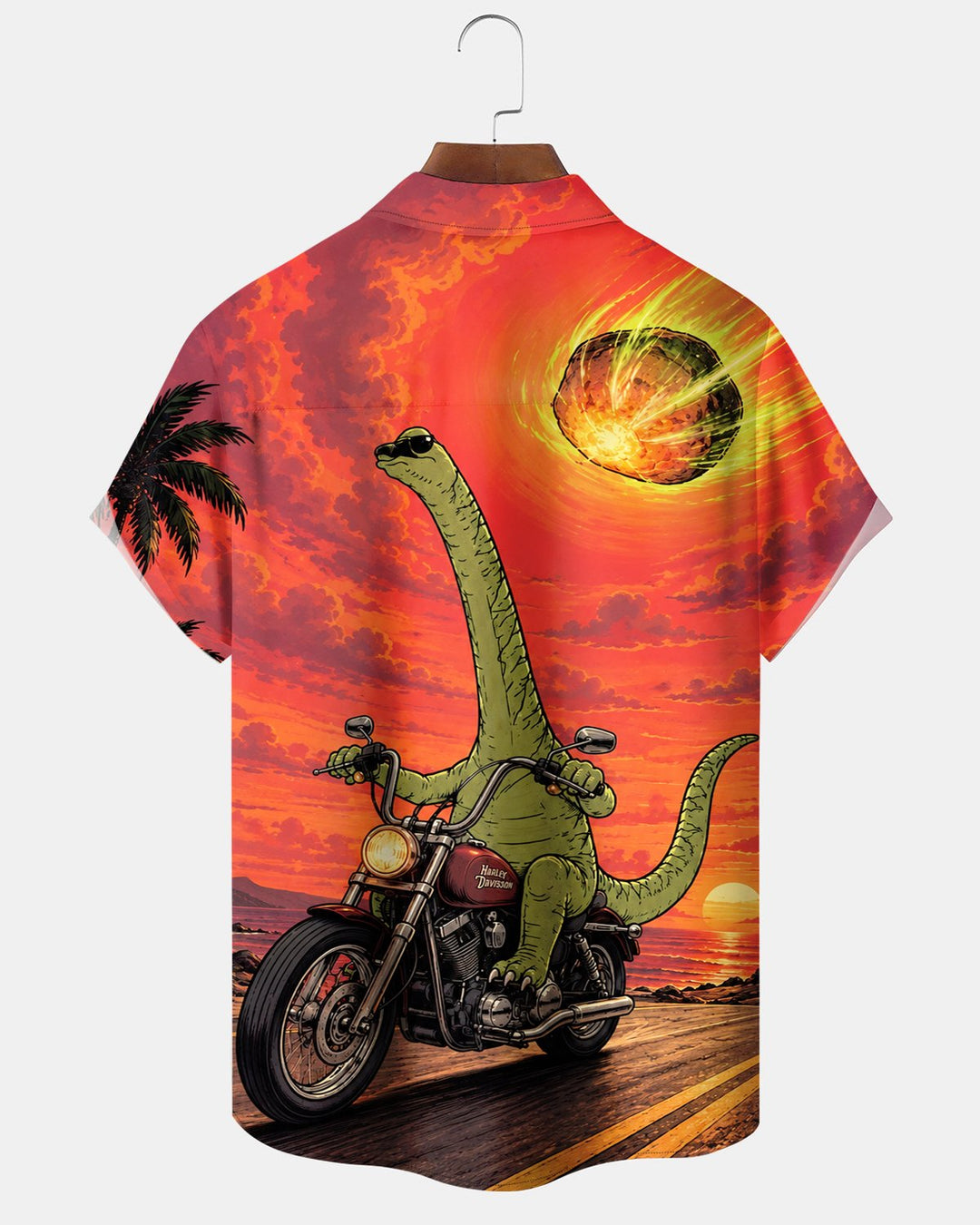 Alohadaddy® Retro Fun Dinosaur Motorcycle Meteorite Print Men&