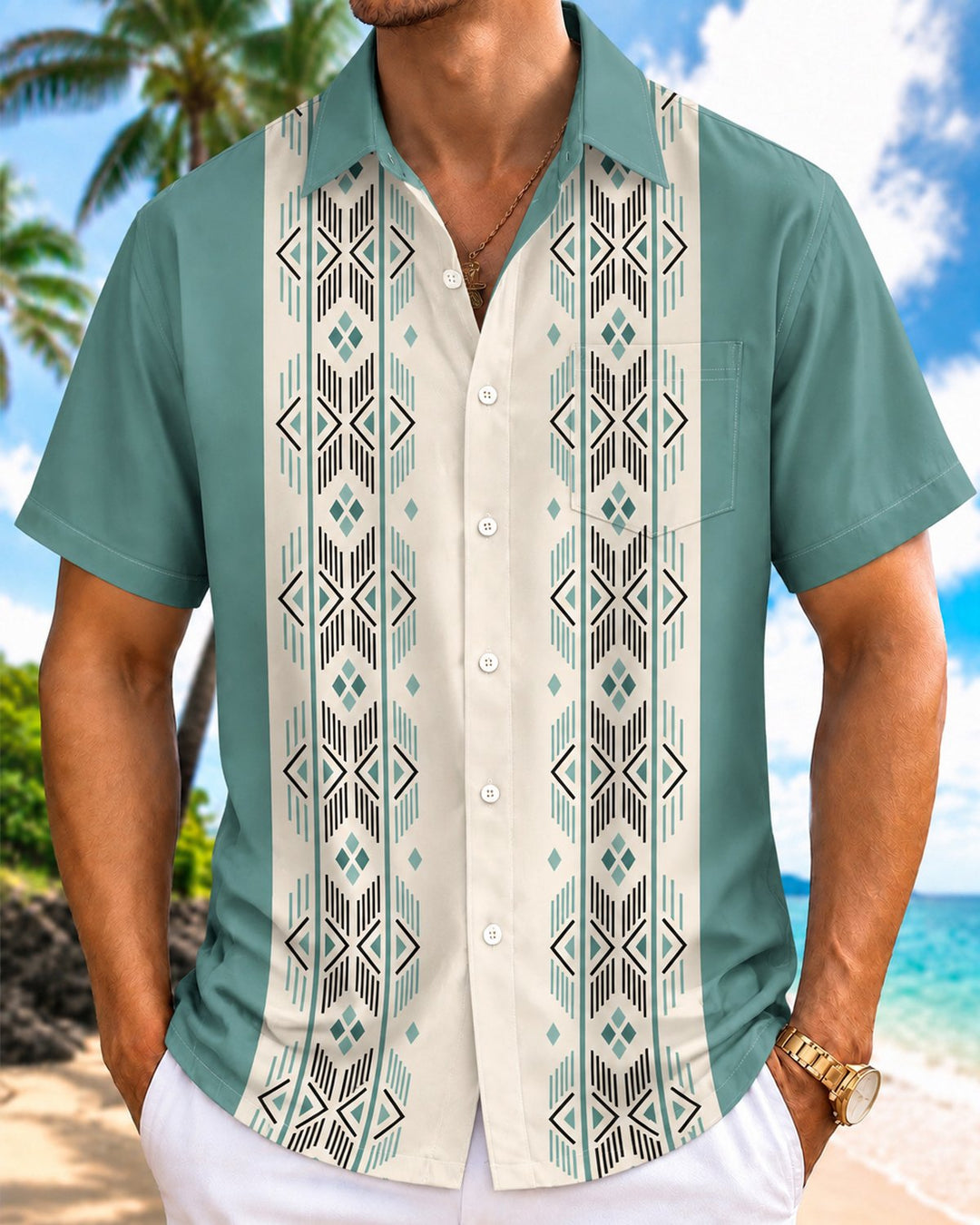 Alohadaddy® Retro Geometric Striped Diamond Bowling Print Men&