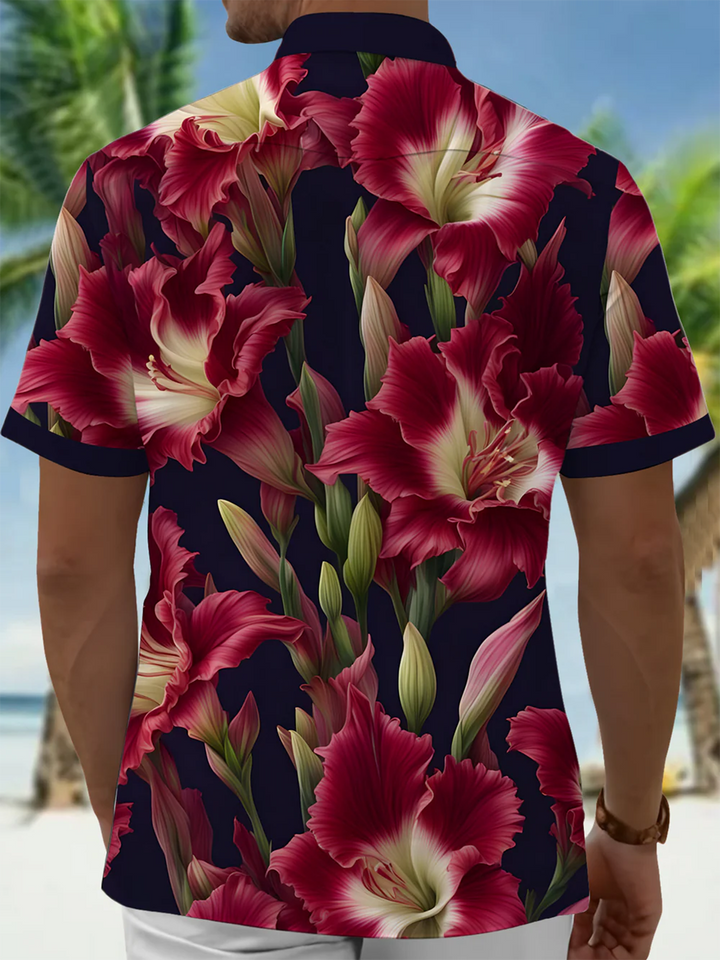 Alohadaddy® Hawaiian Floral Art Print Chest Pocket Mens Short Sleeve Shirt Big &amp; Tall