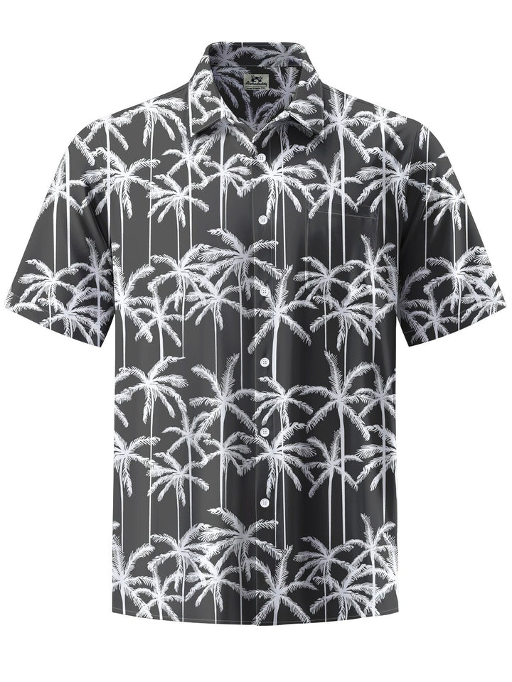Alohadaddy® Hawaii Palm Tree Art Print Chest Pocket Moisture Wicking Mens Short Sleeve Shirt Big &amp; Tall