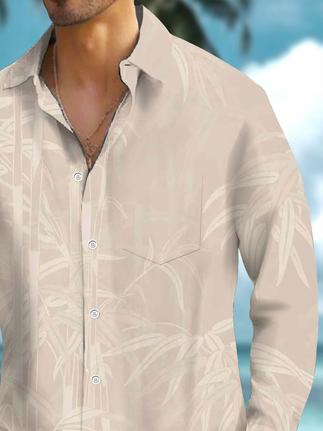 Alohadaddy® Hawaiian Bamboo Art Print Chest Pocket Stretch Men&
