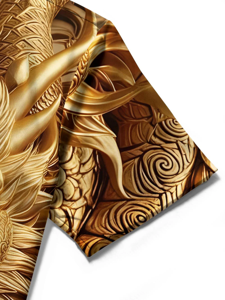 Alohadaddy® Casual Golden Dragon Sculpture Print Art Pocket Stretch Men&