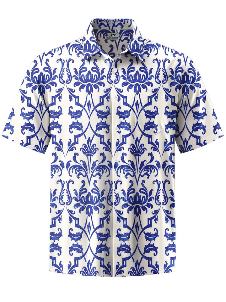 Alohadaddy® Casual Patterned Art Print Chest Pocket Stretch Men&