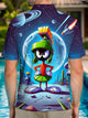 Alohadaddy® Retro Cartoon Martian Art Print Button Stretch Men's Short Sleeve Polo Shirt Big & Tall