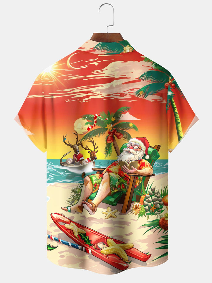 Alohadaddy® Christmas Santa Claus Beach Vacation Printed Pocket Elastic Button Men&
