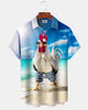 Alohadaddy® Hawaiian Beach Vacation Rooster Print Art Button Cardigan Men's Short Sleeve Shirt Big & Tall