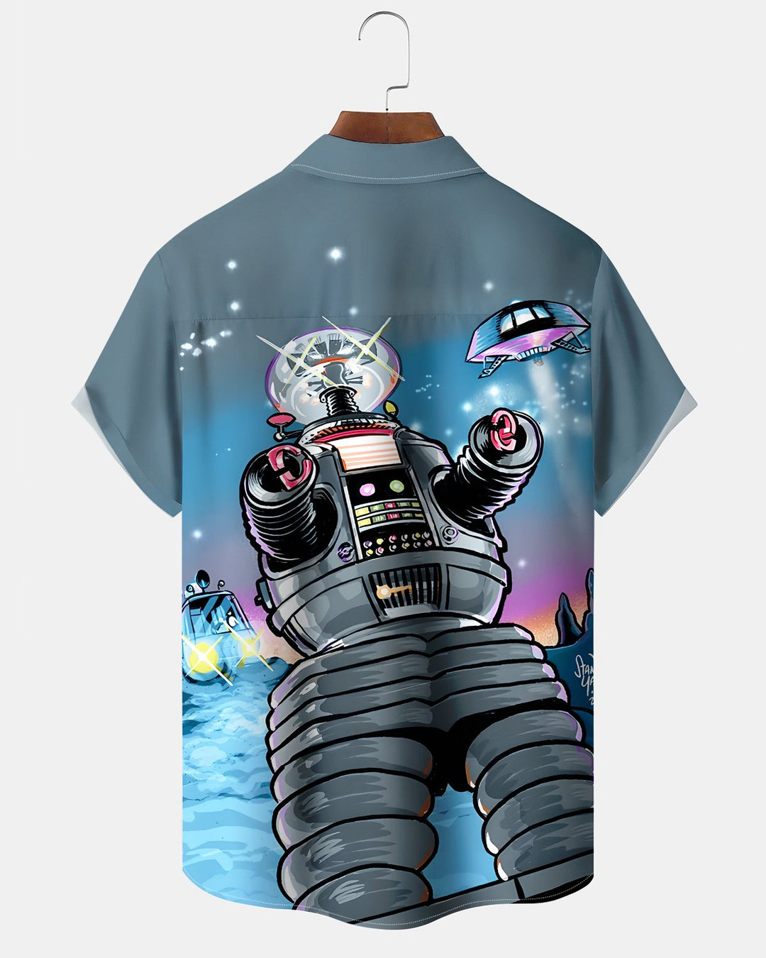 Alohadaddy® Retro Sci-Fi Robot Print Art Button Pocket Cardigan Men&