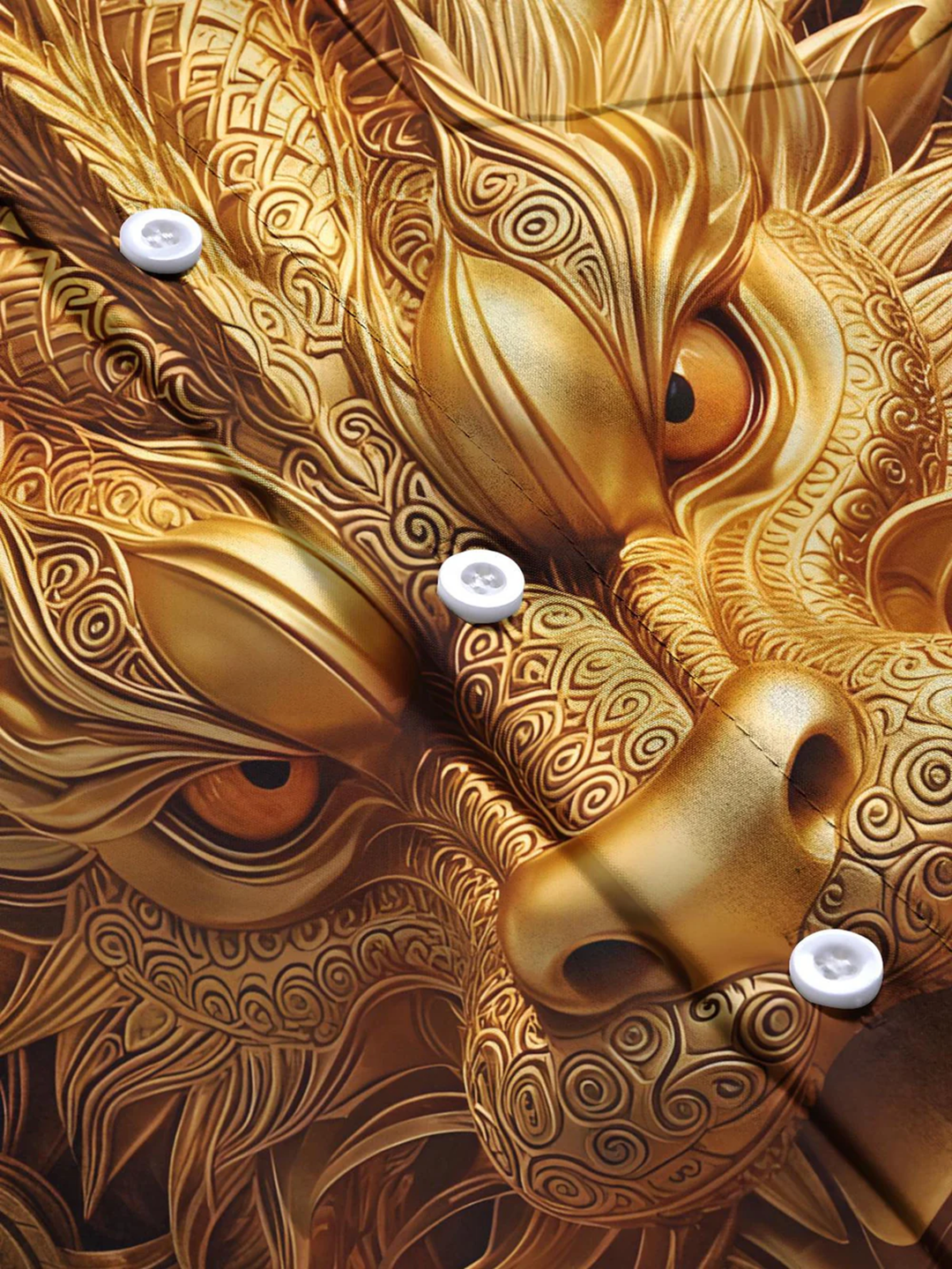 Alohadaddy® Casual Golden Dragon Sculpture Print Art Pocket Stretch Men&