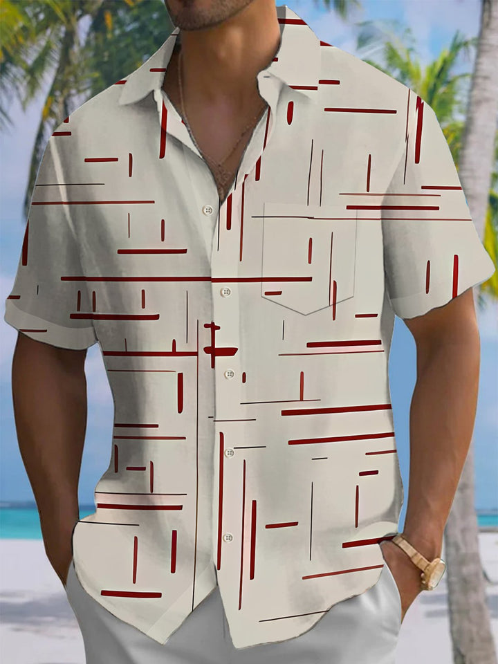 Alohadaddy® Vintage Stripe Print Stretch Pocket Button Men&