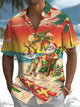 Alohadaddy® Christmas Santa Claus Beach Vacation Printed Pocket Elastic Button Men's Short Sleeve Shirt Big & Tall