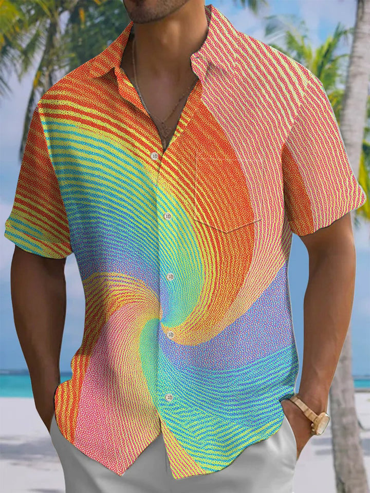 Alohadaddy® Casual Rainbow Stripe Art Print Moisture Wicking Men&