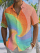 Alohadaddy® Casual Rainbow Stripe Art Print Moisture Wicking Men's Short Sleeve Shirt Big & Tall