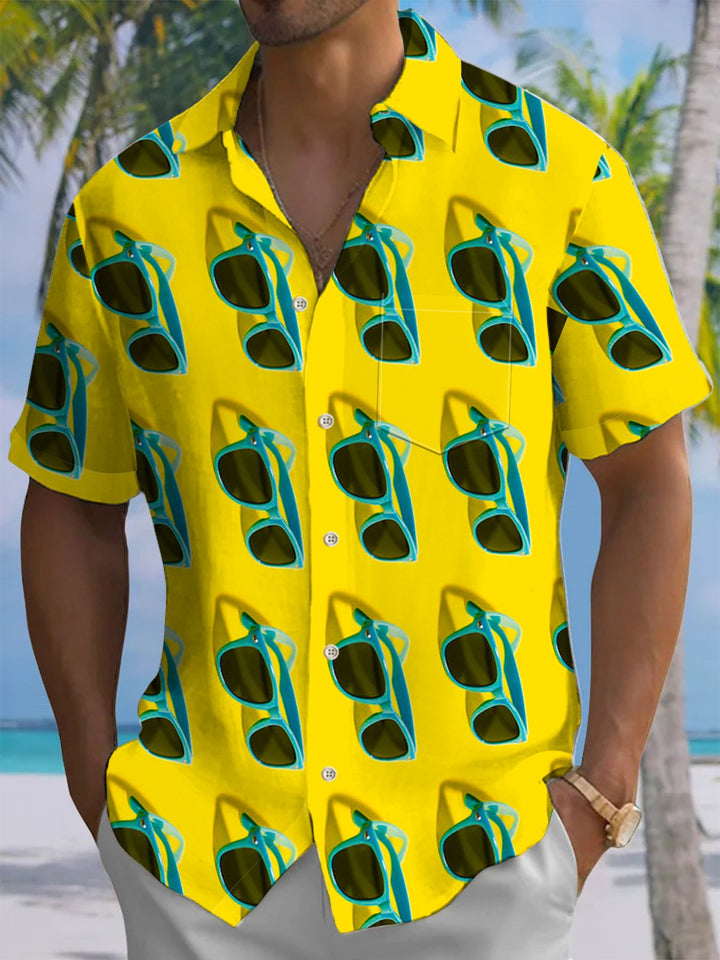 Alohadaddy® Hawaiian sunglasses with art print and chest pocket. Men&