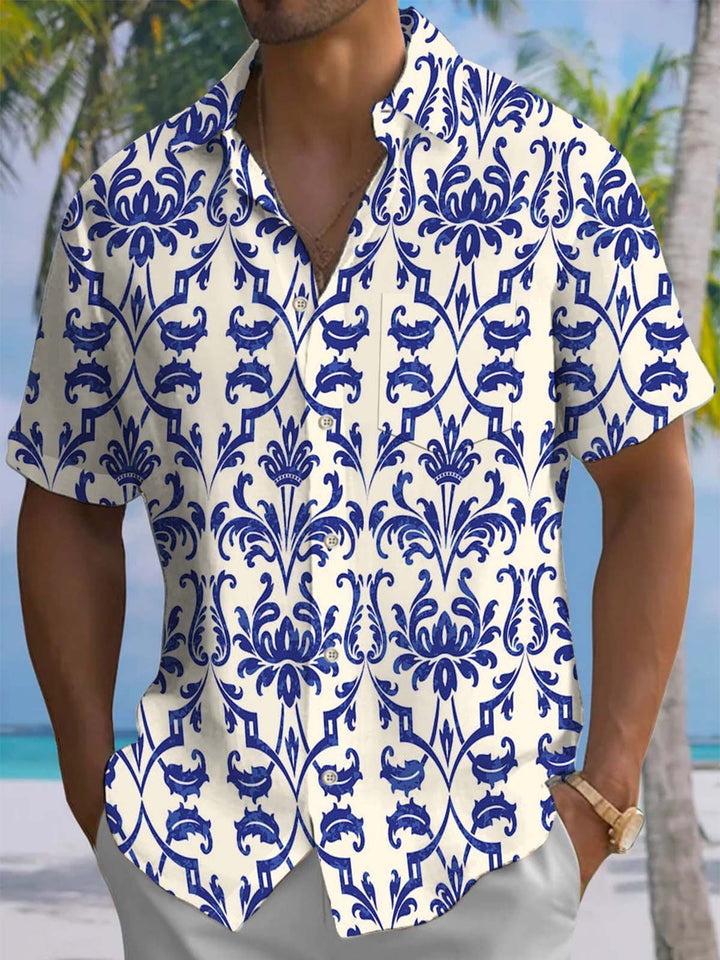 Alohadaddy® Casual Patterned Art Print Chest Pocket Stretch Men&