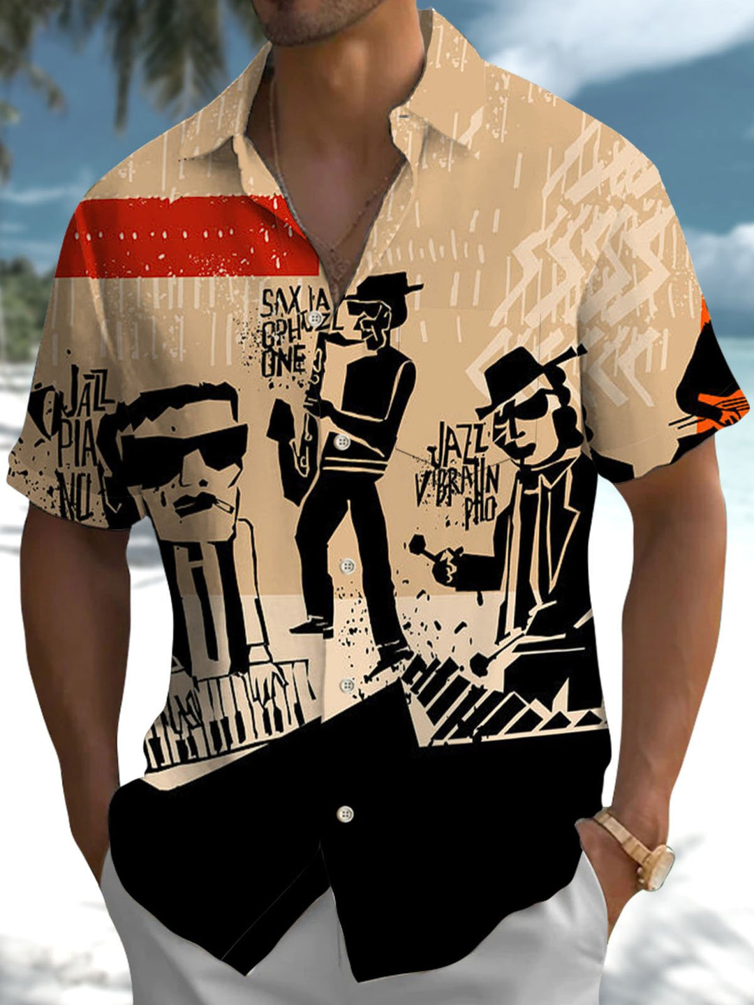 Alohadaddy® Retro Geometric Jazz Art Print Stretch Pocket Men&