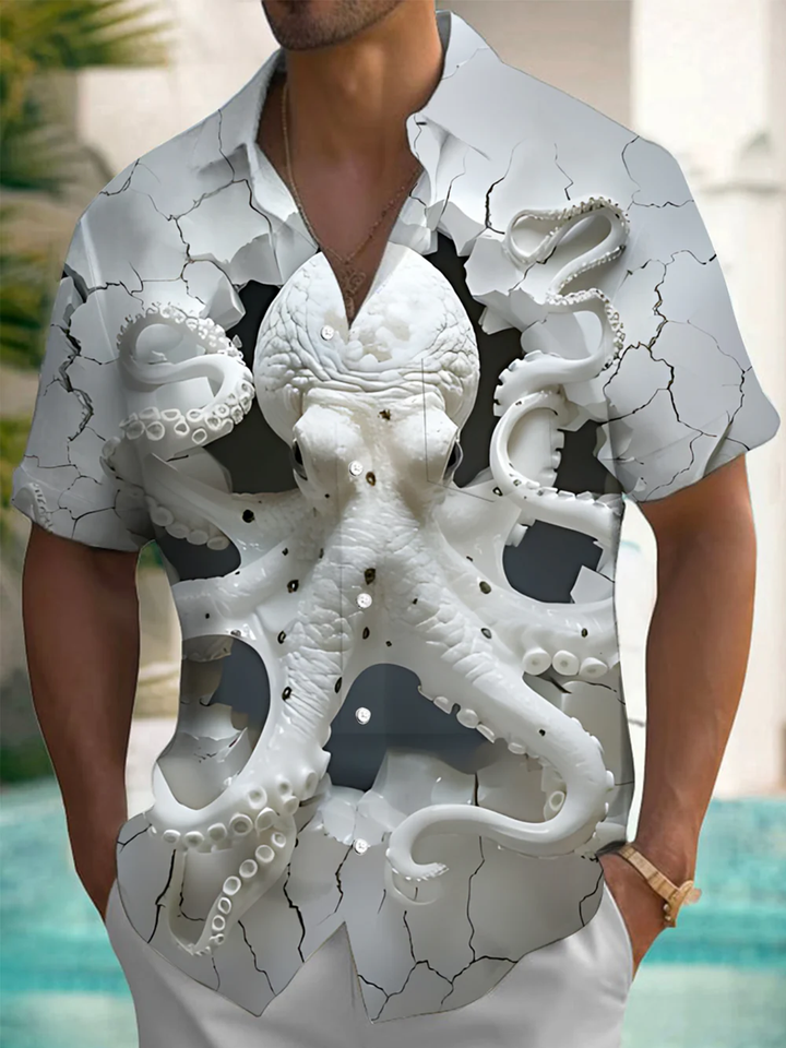 Alohadaddy® Casual Octopus Print Art Pocket Stretch Men&