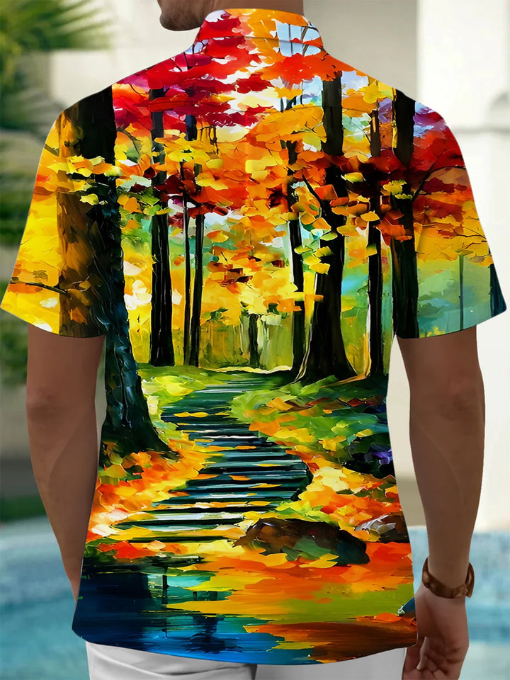 Alohadaddy® Casual Vintage Oil Painting Print Art Chest Pocket Men&