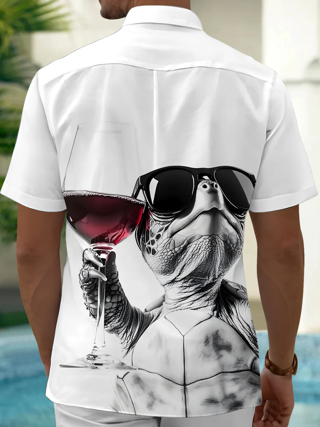 Alohadaddy® Casual Turtle Fun Wine Art Print Chest Pocket Men&