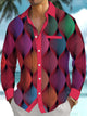 Alohadaddy® Retro Abstract Contrast Art Print Chest Pocket Men's Stretch Long Sleeve Shirt Big & Tall