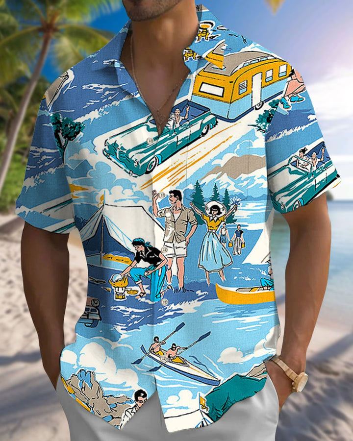 Alohadaddy® Hawaii Road Trip Cartoon Poster Print Pocket Elastic Button Men&