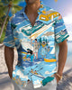 Alohadaddy® Hawaii Road Trip Cartoon Poster Print Pocket Elastic Button Men's Short Sleeve Shirt Big & Tall