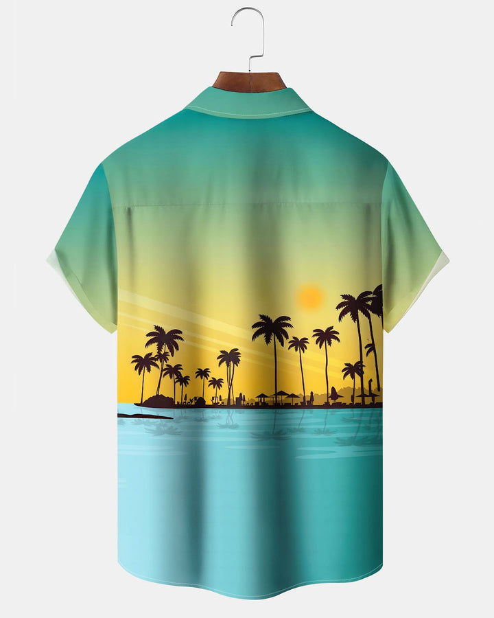 Alohadaddy® Hawaiian Palm Tree Gradient Print Art Button Cardigan Men&