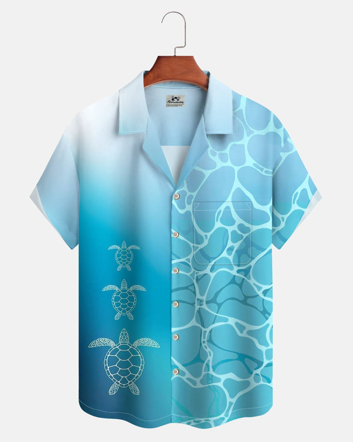 Alohadaddy® Casual Turtle Print Art Button Pocket Cardigan Men&