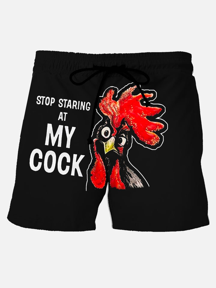 Pantalones cortos negros de tabla supergrande antiarrugas con estampado de letras de gallo para hombre de Alohadaddy