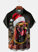 Alohadaddy Santa Hat Rooster 3D Digital Print Men's Button Pocket Short Sleeve Shirt Big & Tall