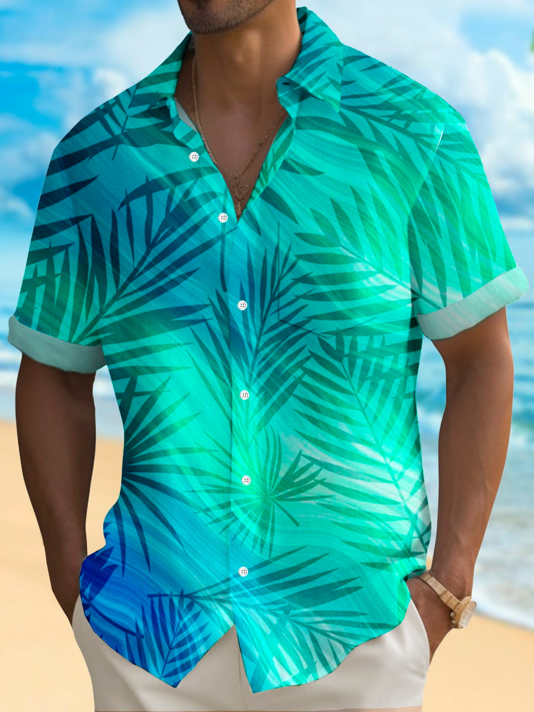 Alohadaddy Hawaiian Plant Leaves Palm Tree Gradient Print Men&