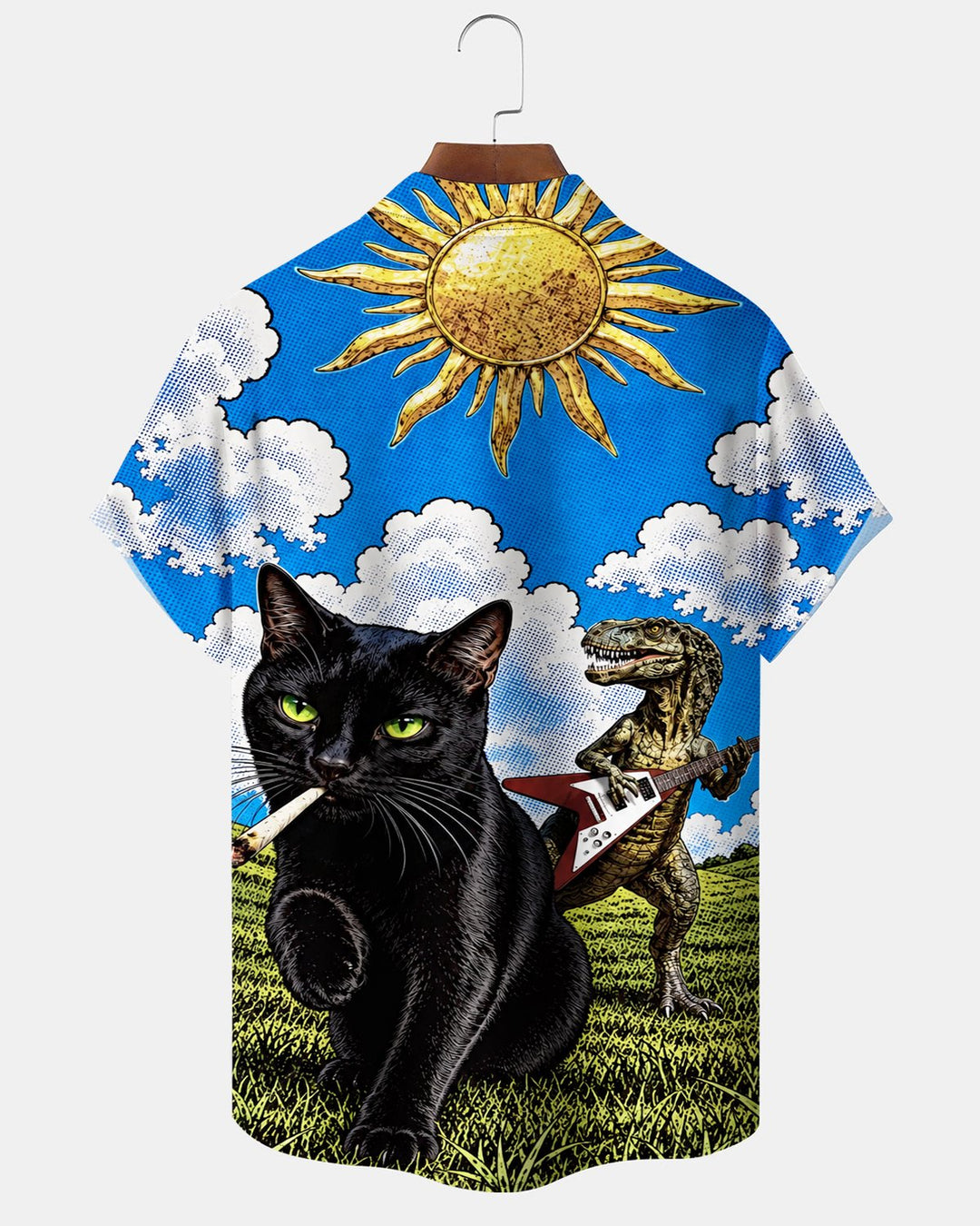 Alohadaddy® Retro Fun Dinosaur Cat Guitar Print Men&